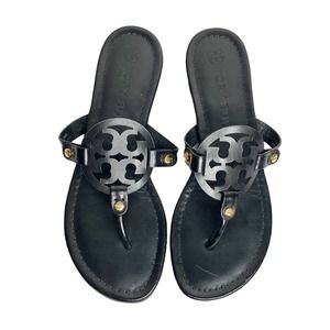 Tory Burch Perfect Black Miller Leather Logo Thong Sandals 8.5